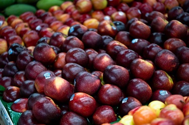 Supermarket shelf full of apples at Number One Fruit Shop in Dutton Plaza