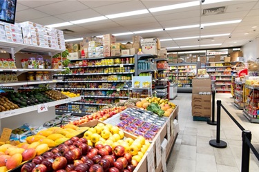 Aisles at Sanfa Supermarket packed with fresh food and packaged goods