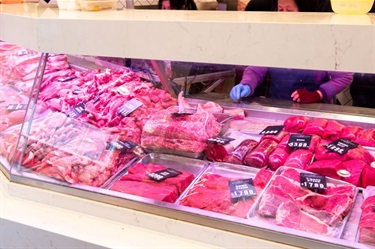 Selection of fresh meats at the Premium Meat Market in Dutton Plaza