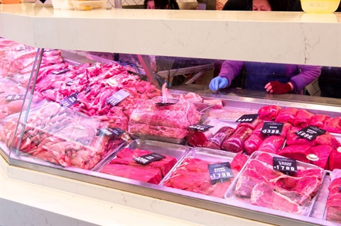 Selection of fresh meats at the Premium Meat Market in Dutton Plaza