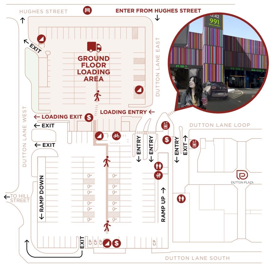 Dutton Lane Car Park map. Map described in detail below along with map key.